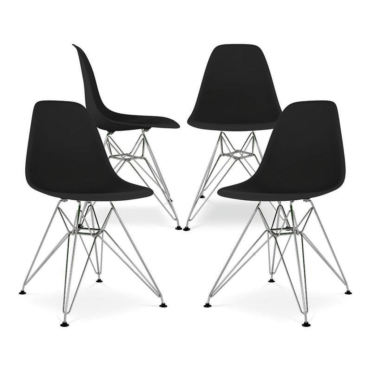 Black Plastic and Chrome Steel Dining Chairs (Set of 4) G949