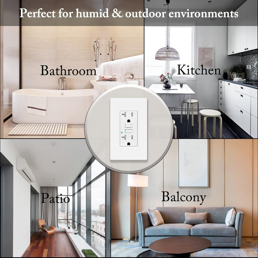 20 Amp GFCI Outlet, Tamper Resistant, Weather Resistant, Glossy White B41981