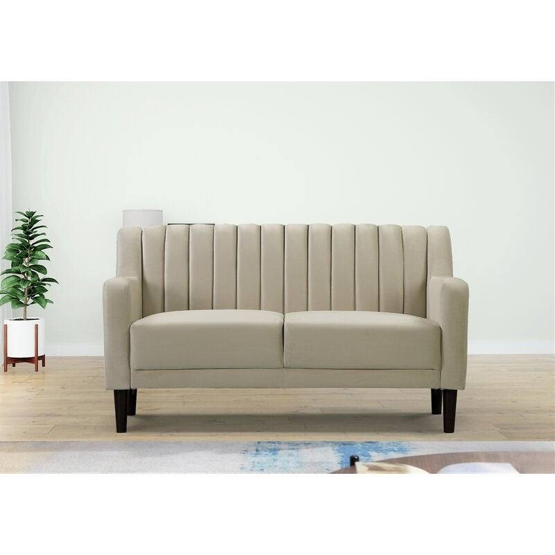 Beige Velvet Square Arms Loveseat P4838