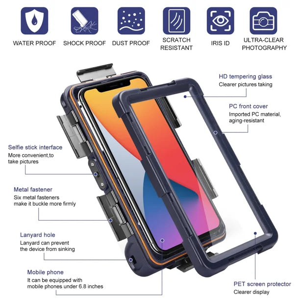 Waterproof Protective Case for Phones Up to 6.9 Inch with Lanyard X7991