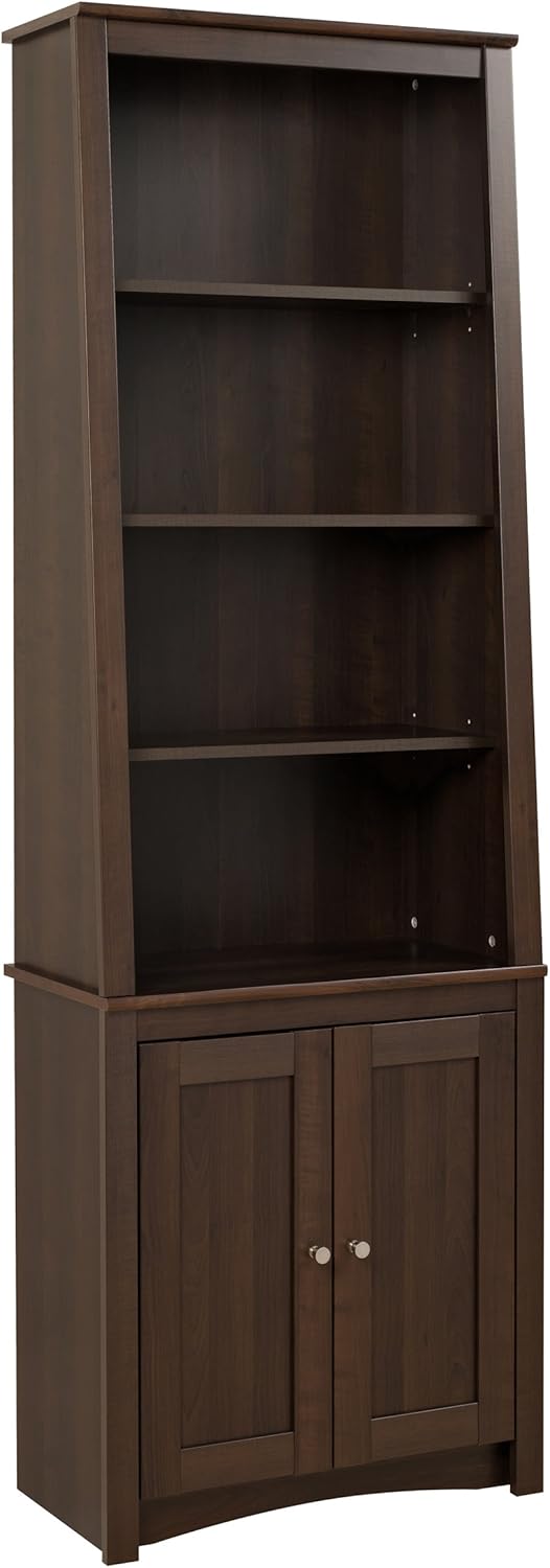Espresso Tall Slant-Back Bookcase with 2 Shaker Doors W254
