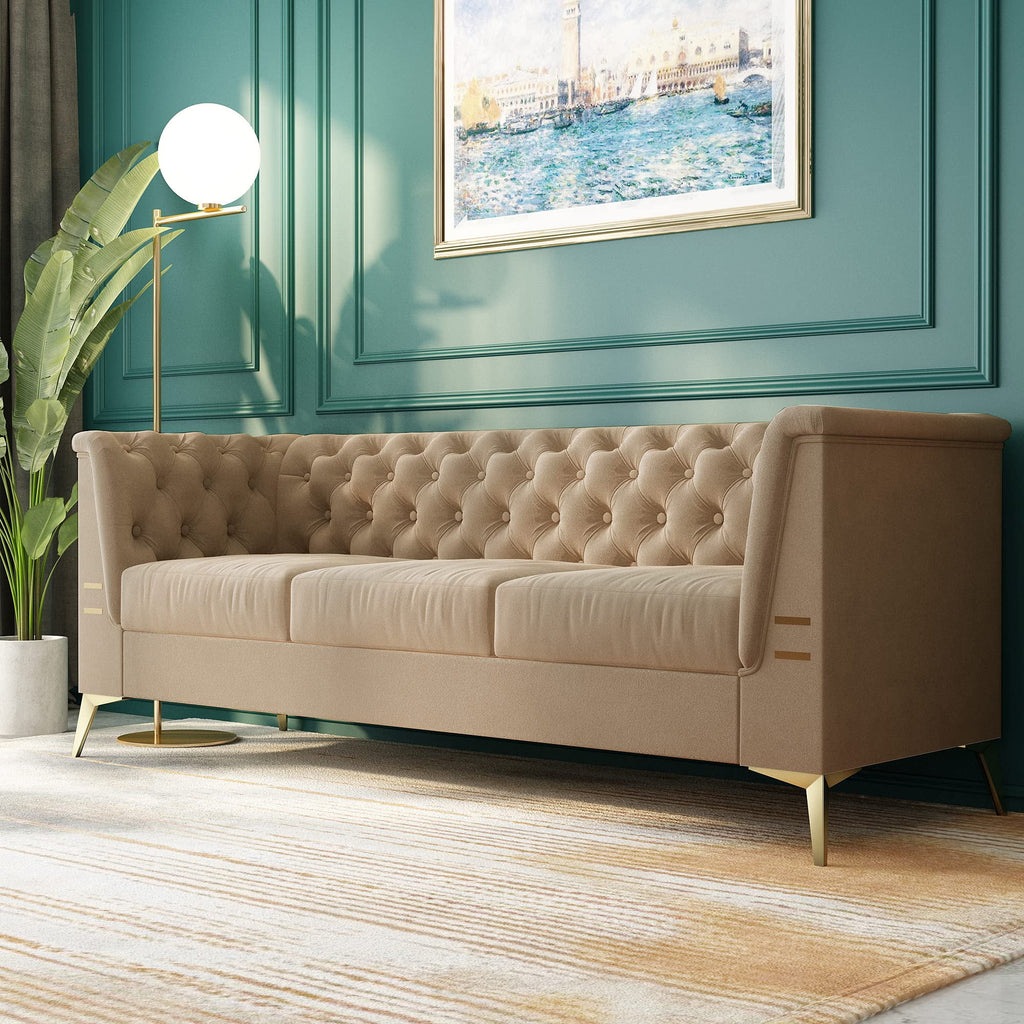 Khaki Velvet Upholstered Sofa Y6264
