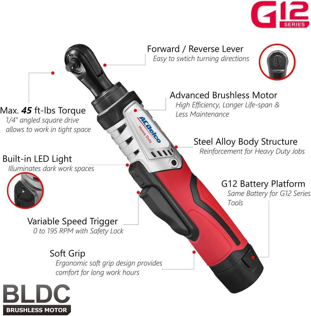 1/4-Inch Brushless Cordless Ratchet Wrench Tool Kit with 2 Battery & Charger B6779