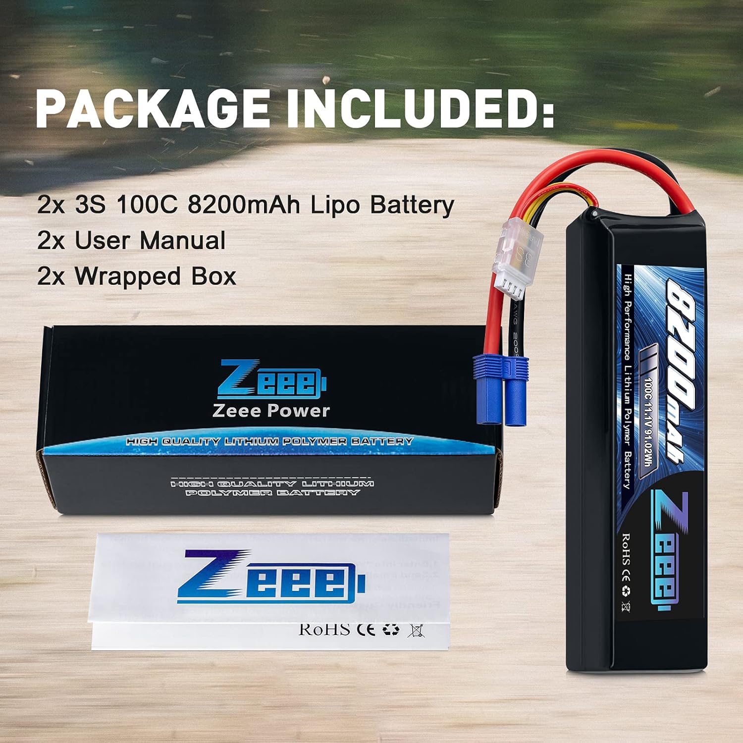 3S 8200mAh 11.1V 100C EC5 Connector Soft Case Lipo Battery (2 Pack) V2618