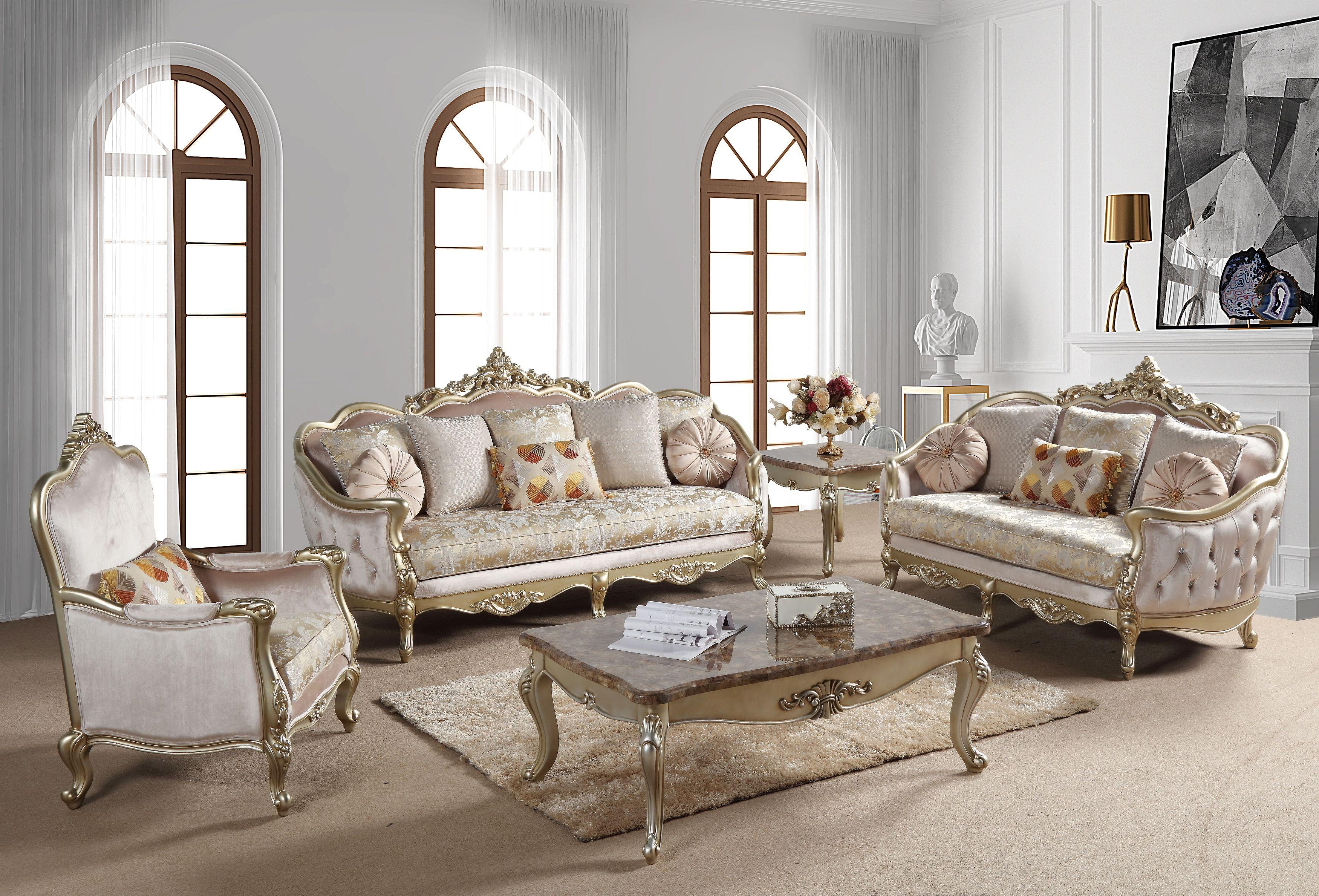 Champagne Finish Wood Sofa Set 3Pcs M490041