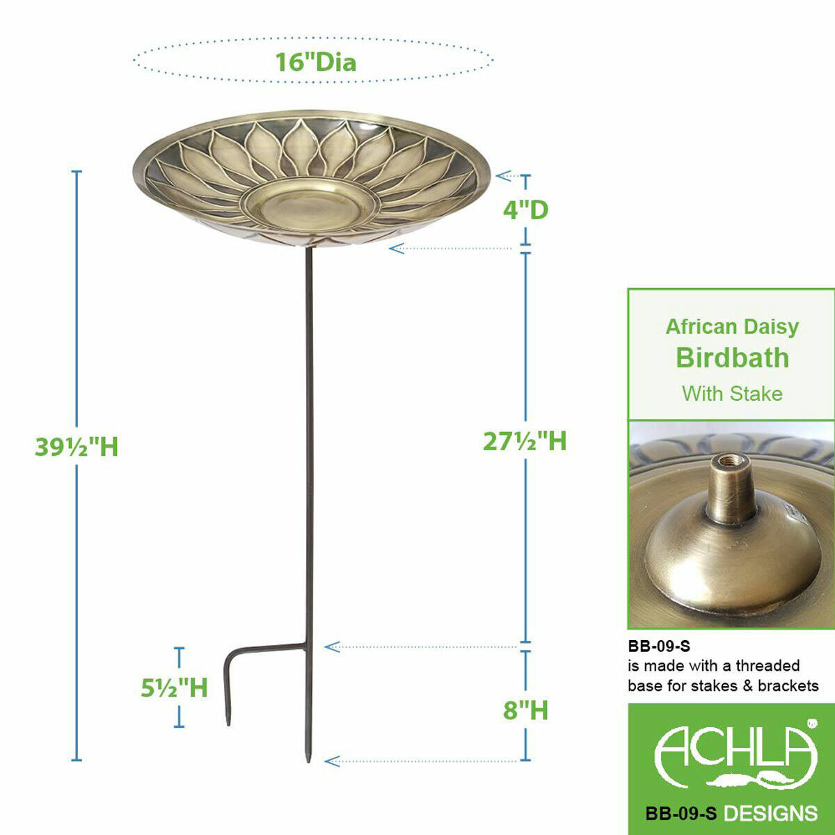 Brass Birdbath with Stake Y78271