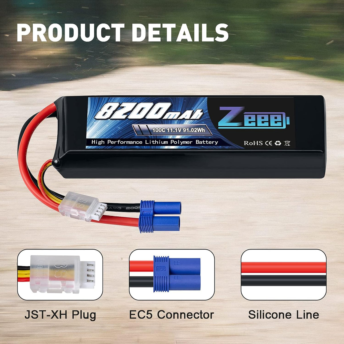 3S 8200mAh 11.1V 100C EC5 Connector Soft Case Lipo Battery (2 Pack) V2618