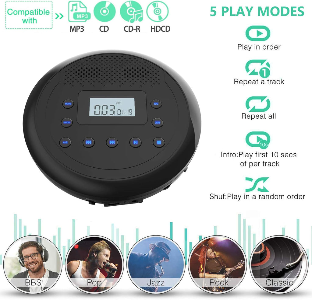 Portable CD Player with Built-in Speakers, Headphones, Pack of 2 K19845