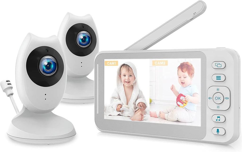 Video Baby Monitor with 2 Cameras and 4.3'' LCD Split Screen, Infrared Night Vision, Two-Way Talk P605633