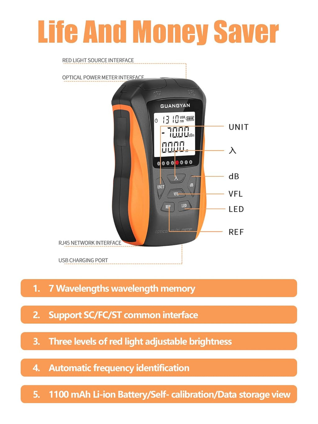 Optical Power Meter with Visual Fault Locator and Cable Tester Function O950