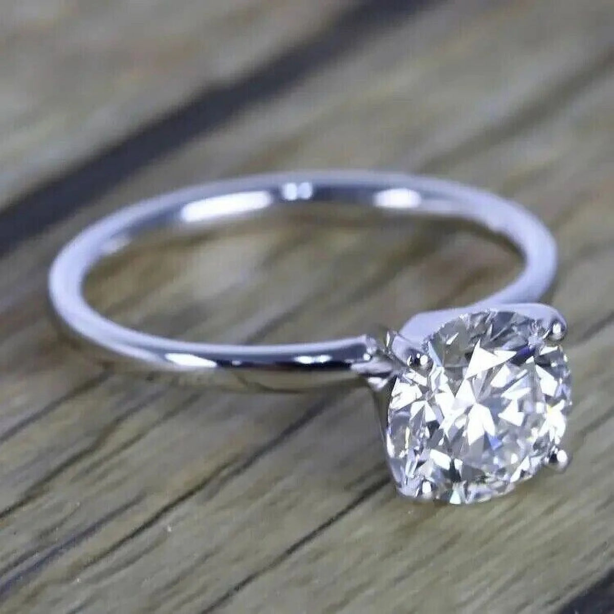 14K White Gold Finish Solitaire Engagement Ring A9102