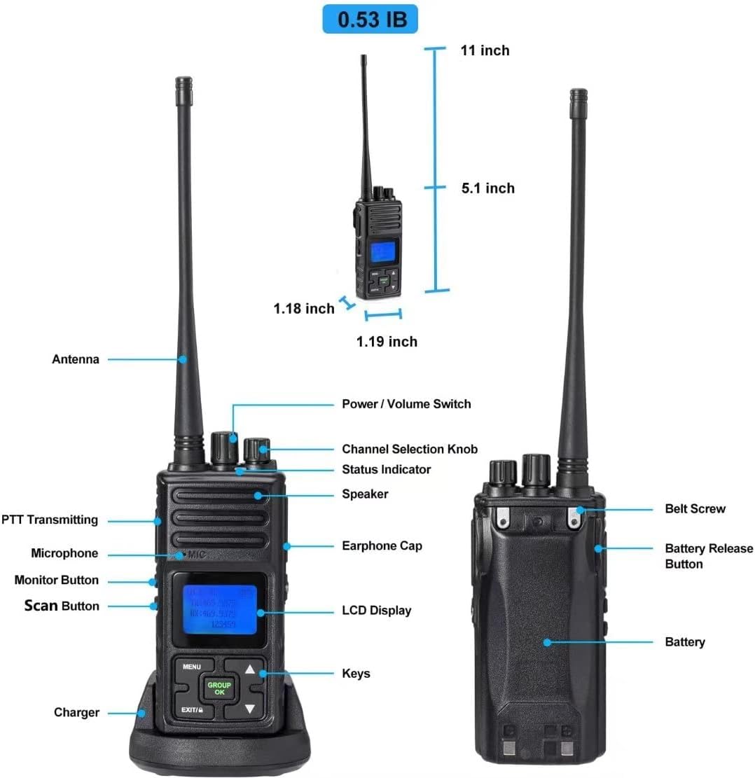 UHF Two-Way Radio Walkie Talkies 5 Watts Rechargeable Hand-held W865