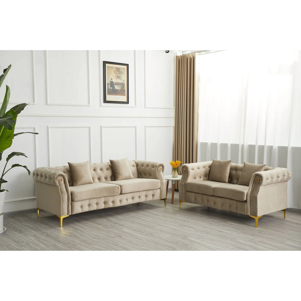 Beige 2 Piece Velvet Loveseat and Sofa Set W43699