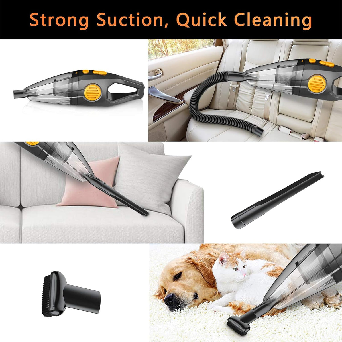 Portable Cordless Handheld Vacuum Cleaner, 150W, 8000PA, Wet & Dry, Grey & Yellow O1611