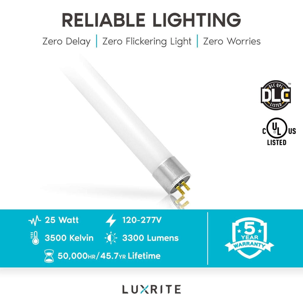 4ft LED Tube Light, T5 HO, 25W, 3500K Natural White, 3300 Lumens U8126