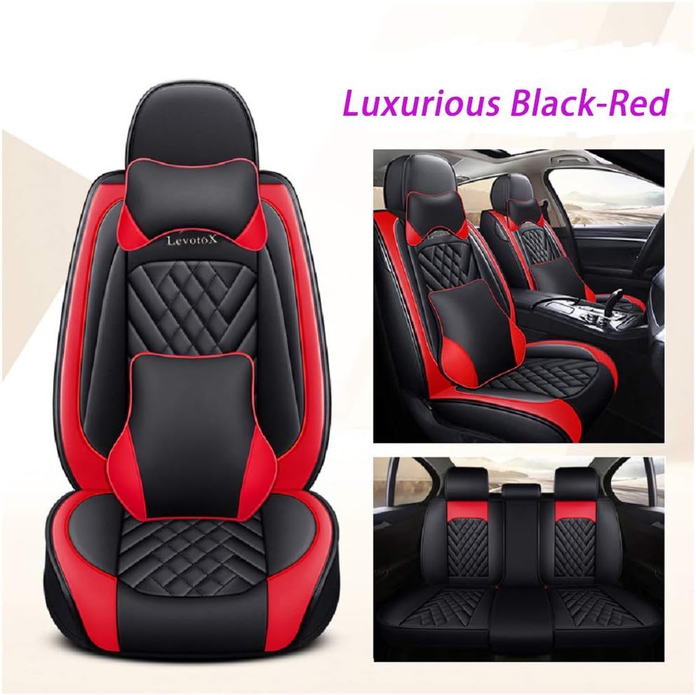 Black-Green Leather Car Seat Covers 5 Seats Full Set L90537