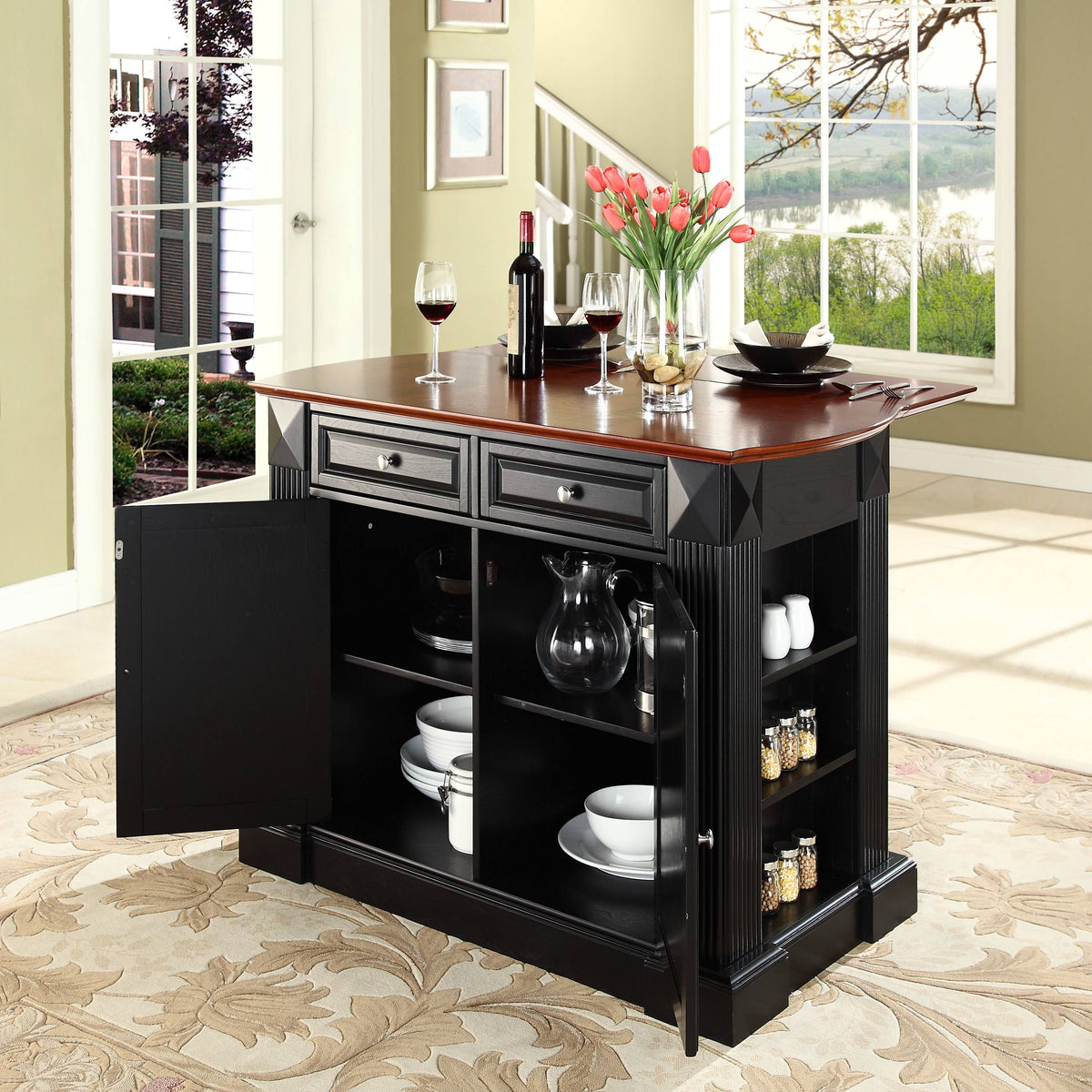 Black Drop Leaf Kitchen Island R772793