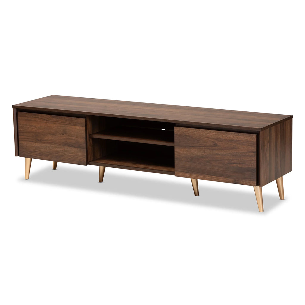 Walnut Brown and Gold Finished Wood TV Stand U266050