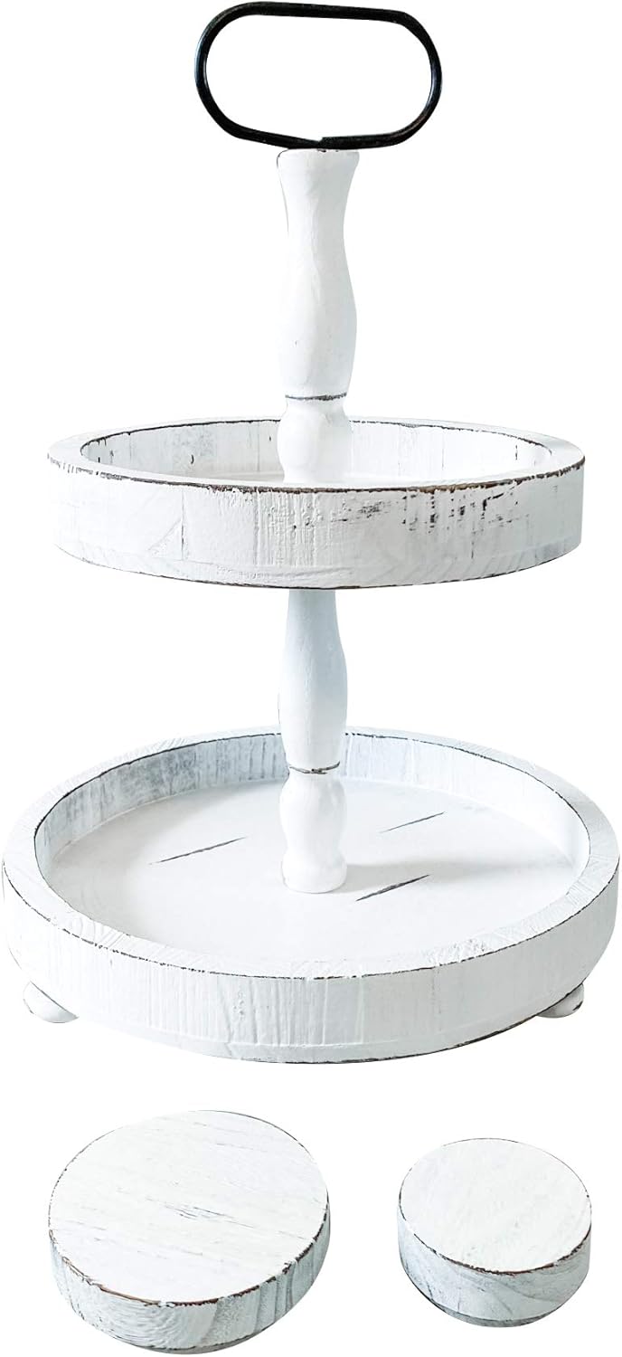 White 2 Tiered Wood Serving Stand F73468