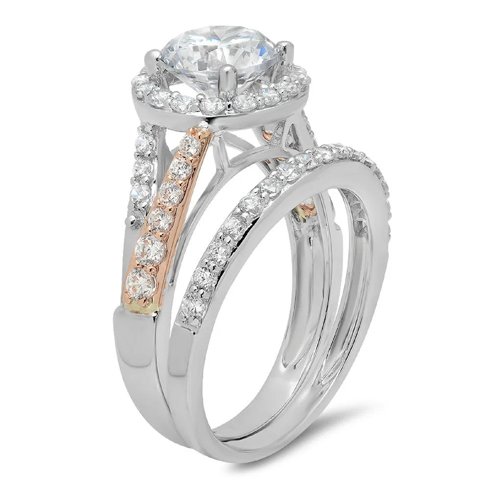 1.9 ct Round Cut Natural Diamond VS1-VS2 J-K 18K White Rose Gold Halo Engagement Ring V2802