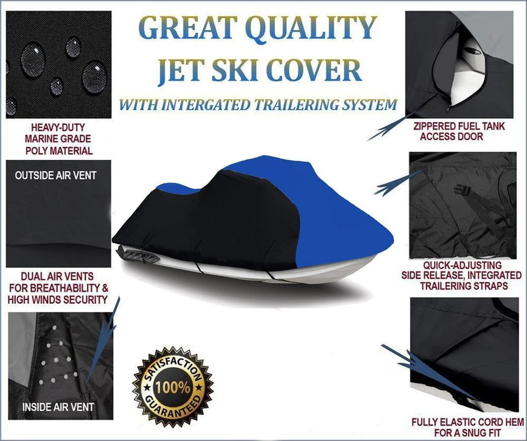 Black Blue Heavy-Duty 600 Denier Jet Ski PWC Cover 2 Seater J4929