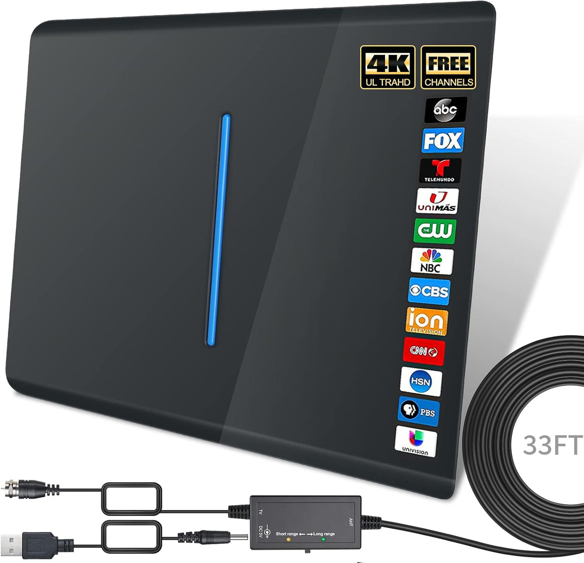Indoor TV Antenna with 33ft Coax HDTV Cable, Pack of 2 O487546