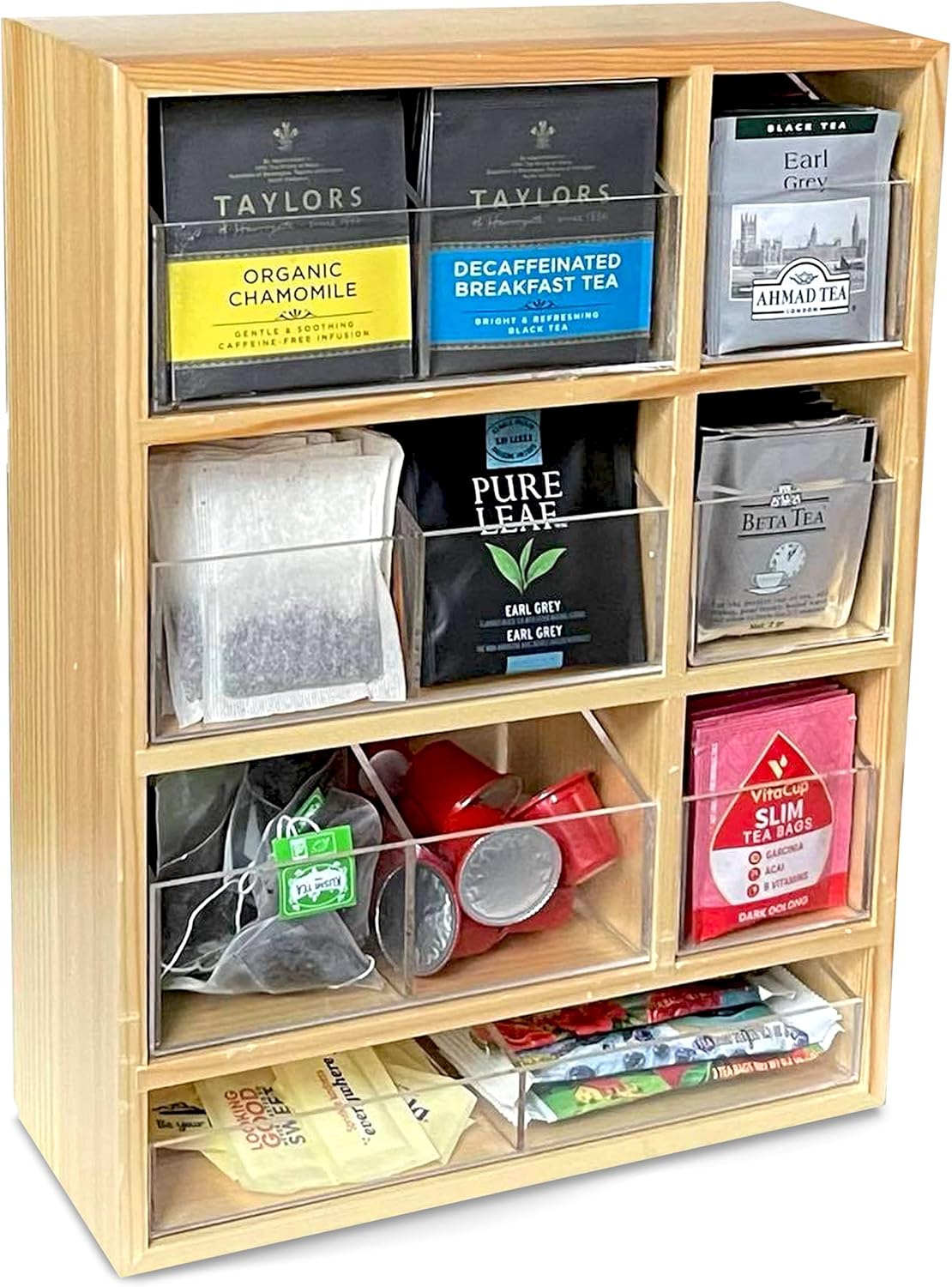 Natural Tea Bag Organizer Box with Drawers V151