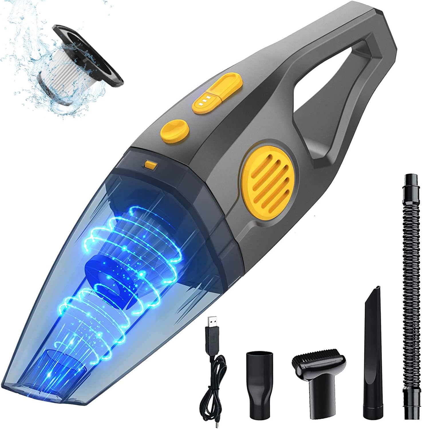 Portable Cordless Handheld Vacuum Cleaner, 150W, 8000PA, Wet & Dry, Grey & Yellow O1611