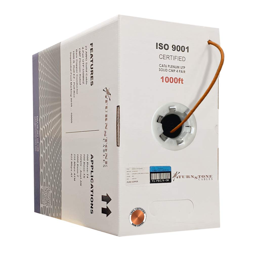 1000ft Cat6 Plenum Bulk Ethernet Cable, 23AWG Solid Bare Copper, UTP H70008