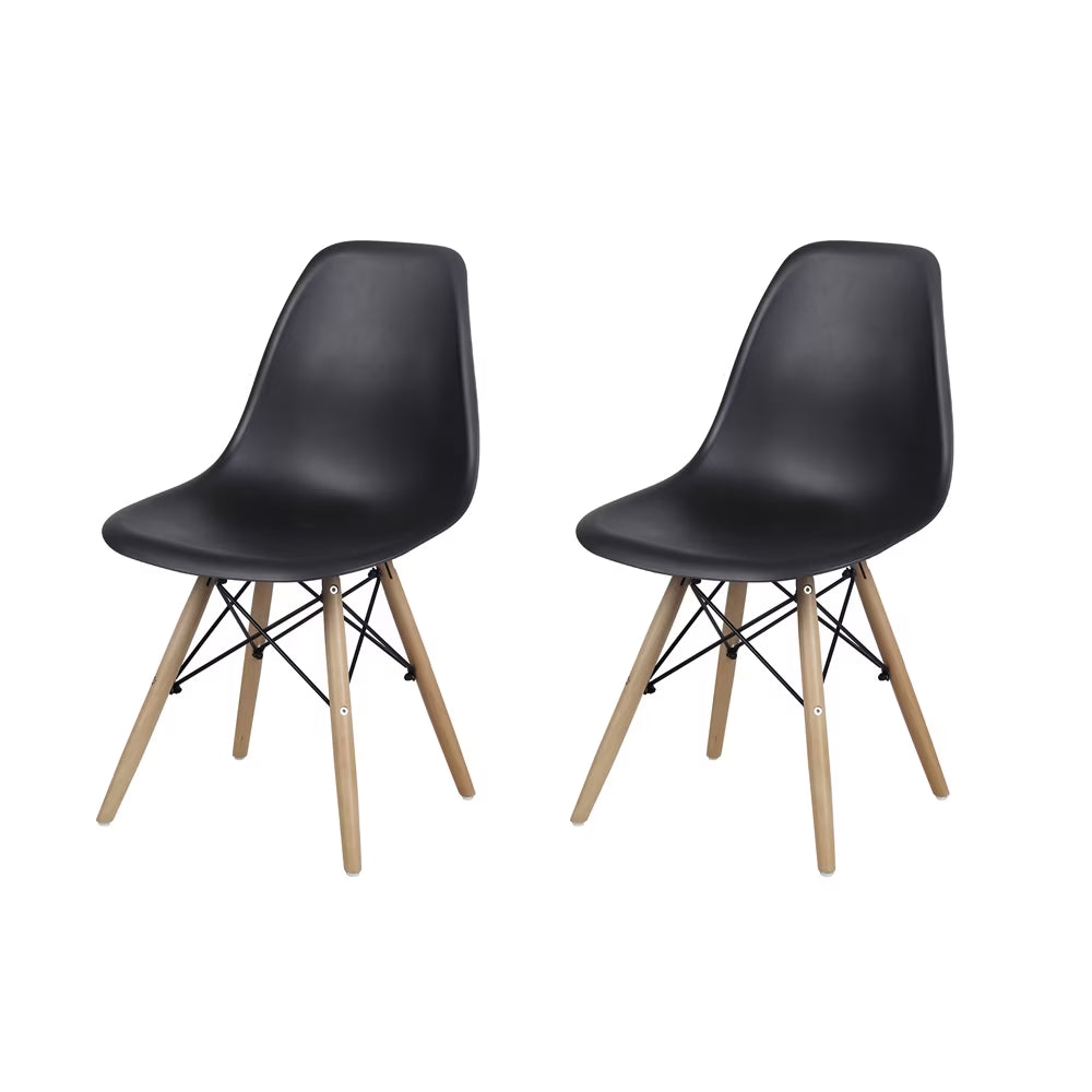Black Plastic Armless Dining Chair Wood Leg, Set of 2 C960