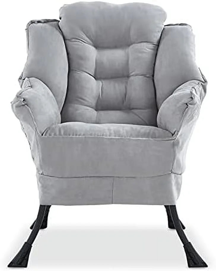 Beige Lazy Chair Single Sofa with Bench Armchair Footstool Side Pockets P7323
