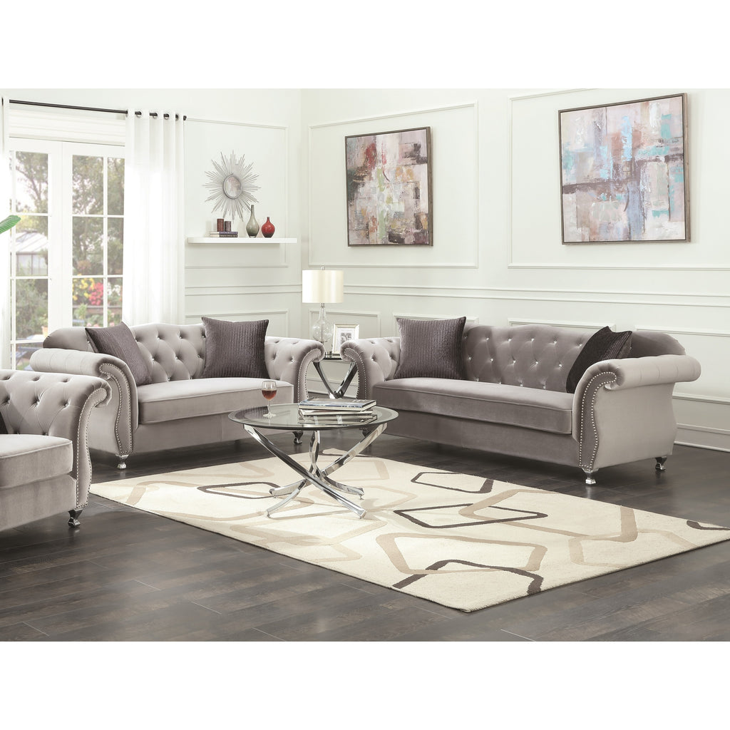 Silver Upholstered Tufted Living Room Set U463469