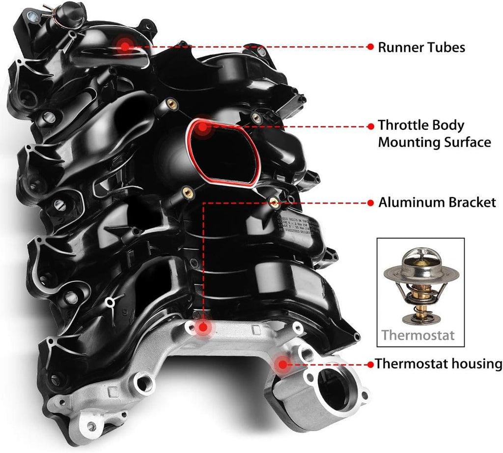 Upper Intake Manifold with Thermostat Compatible with Ford Crown Victoria Mustang Thunderbird Town Car Mercury Grand Marquis Cougar 1996-2000 V8 4.6L B8799