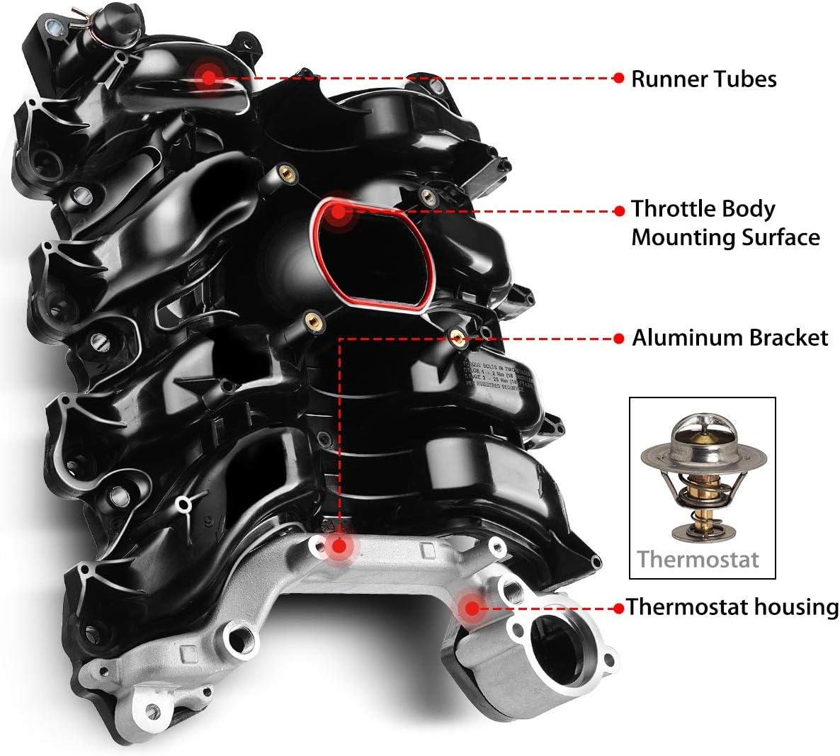 Upper Intake Manifold with Thermostat Compatible with Ford Crown Victoria Mustang Thunderbird Town Car Mercury Grand Marquis Cougar 1996-2000 V8 4.6L B8799