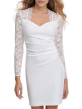 Ivory Stretch Lace Long Sleeve Mini Cocktail Dress H3147
