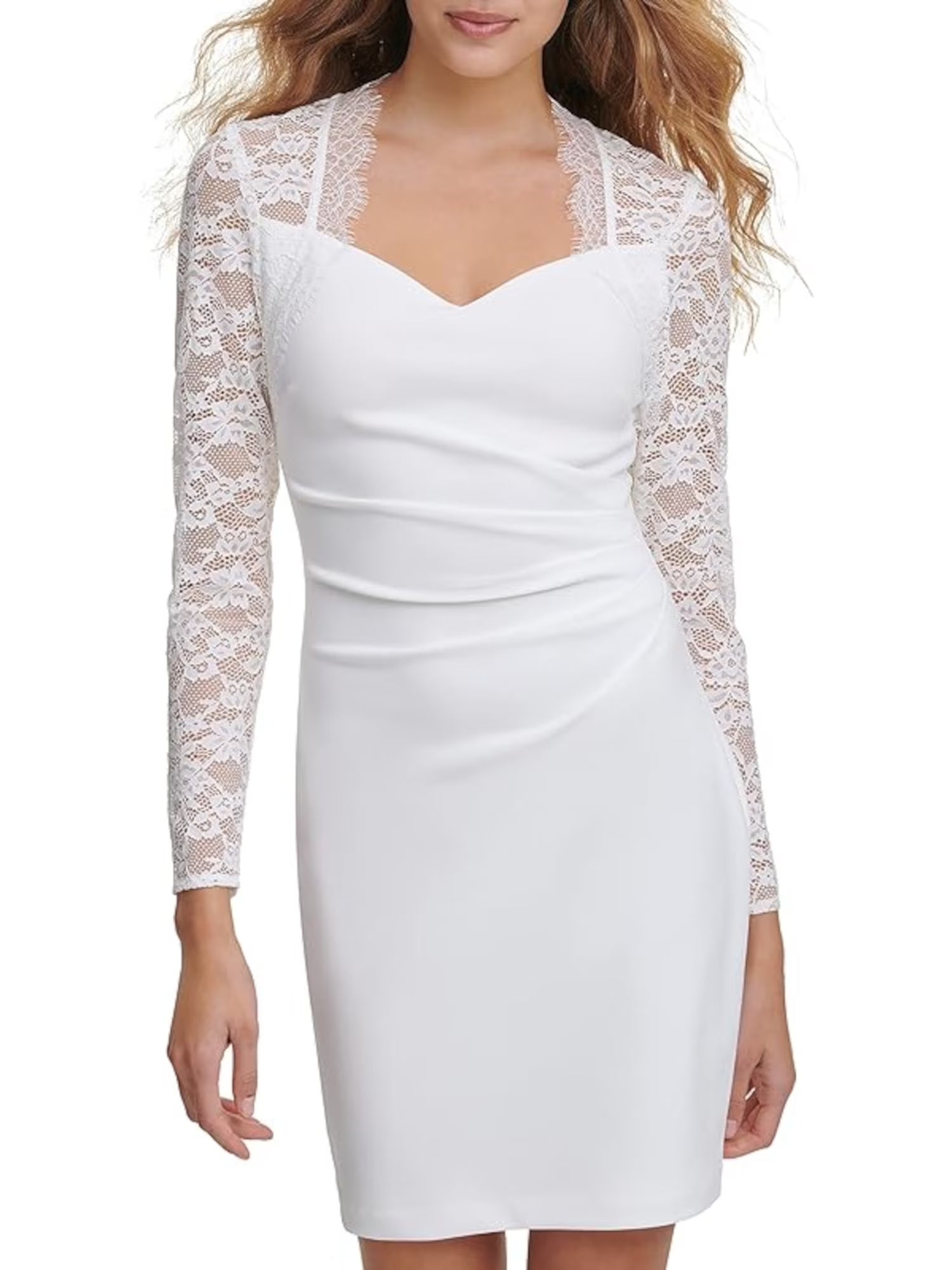 Ivory Stretch Lace Long Sleeve Mini Cocktail Dress H3147