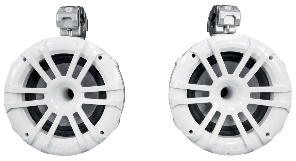 White 8" Marine Wakeboard Tower Speakers with 4-Zone Boat Receiver M1563