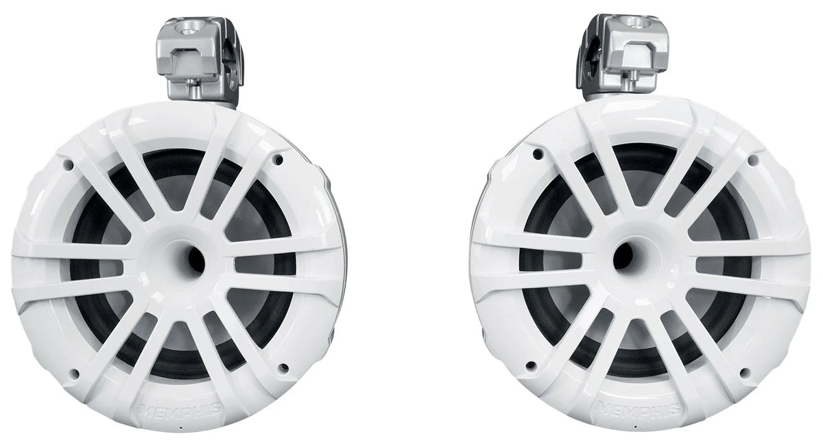 White 8" Marine Wakeboard Tower Speakers with 4-Zone Boat Receiver M1563