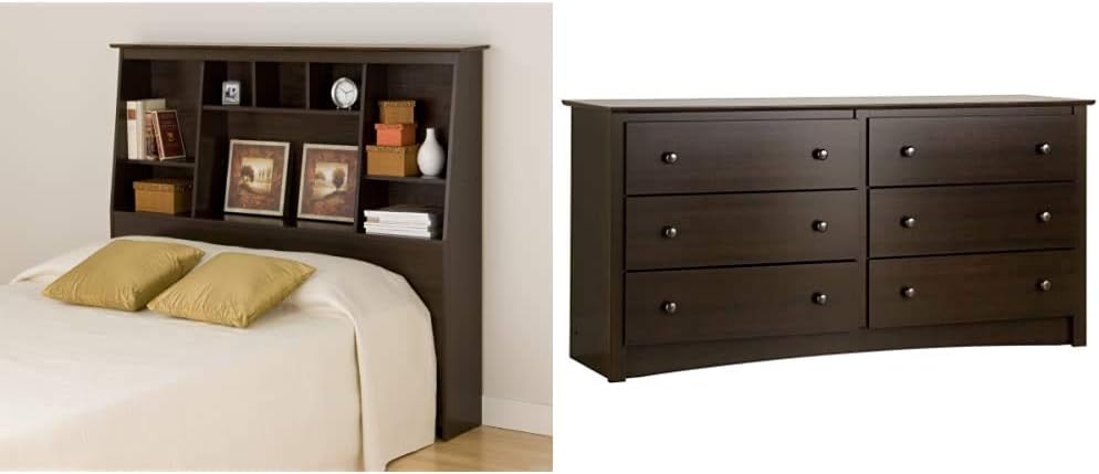 Tall Slant-Back Bookcase Headboard, Black, Full/Queen K875