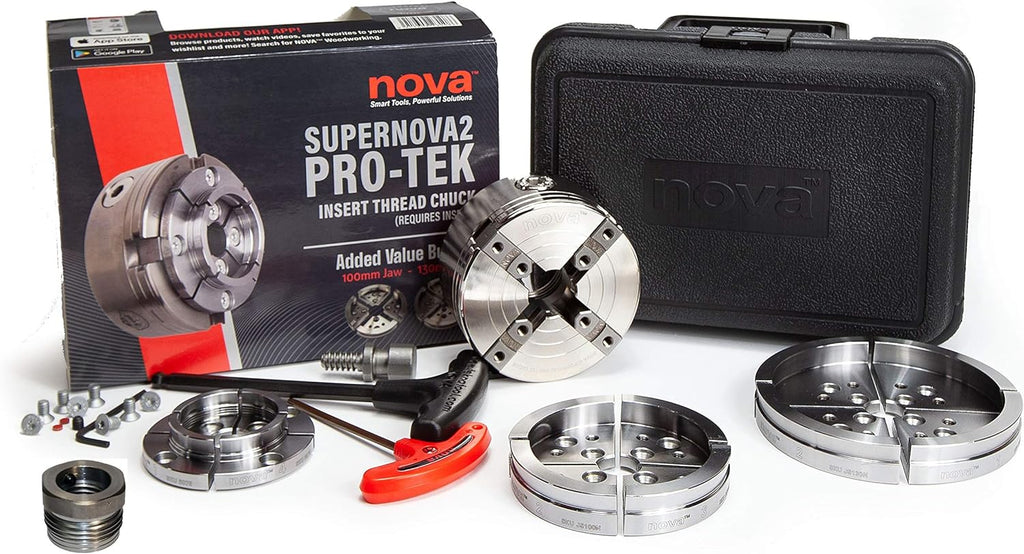 Pro-Tek 2 Chuck Bundle with 2" Jaw Set, 4" Bowl Jaw Set, 5" Bowl Jaw Set, Woodworm Screw, Plastic Case & accessories, with 1" x 8tpi Insert K103601