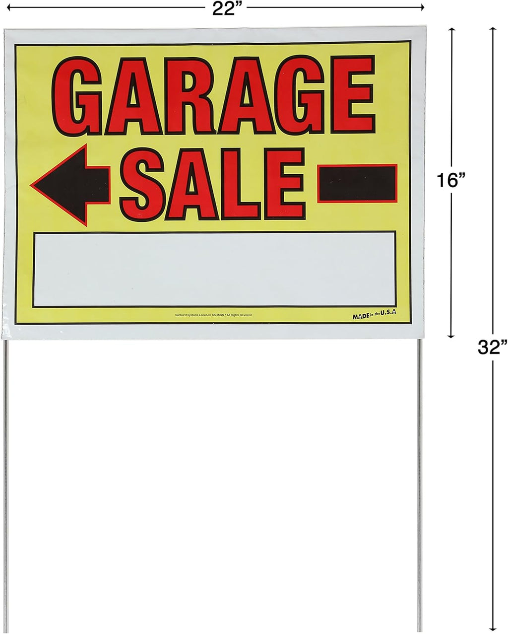 Garage Sale Sign with metal U-Stake, Double Sided, 22" x 32", 10 Pack Z60062