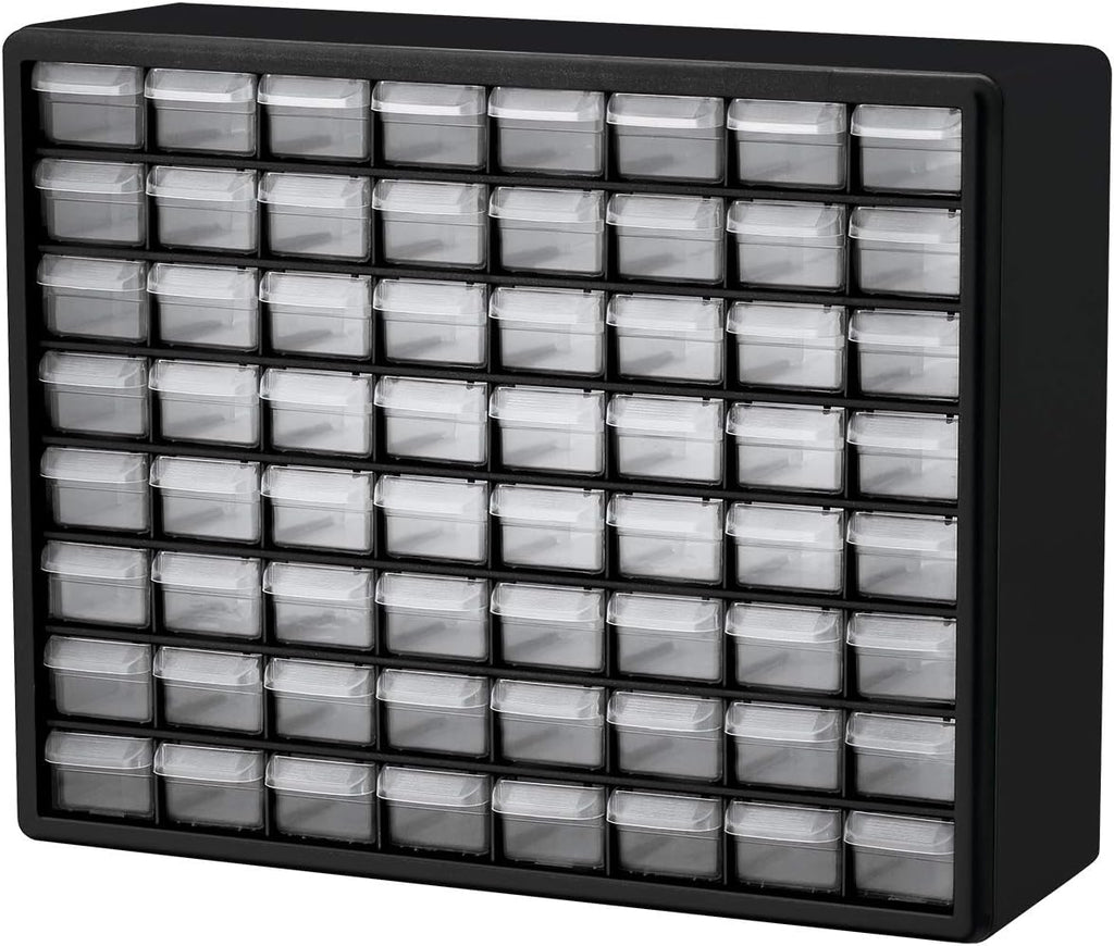 64 Drawer Plastic Parts Storage Cabinet, Black, Pack of 2 O695