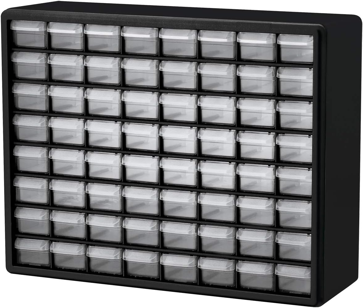 64 Drawer Plastic Parts Storage Cabinet, Black, Pack of 2 O695