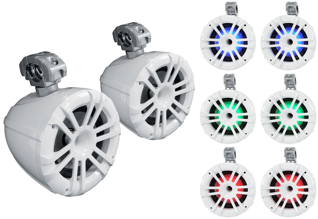 White 8" Marine Wakeboard Tower Speakers with 4-Zone Boat Receiver M1563