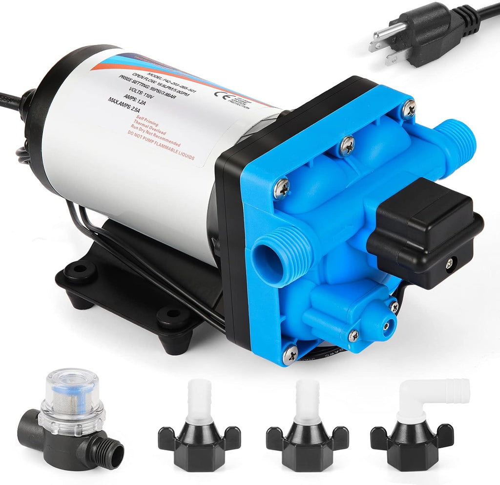 Self Priming Water Pump 110V 5.0GPM 55PSI Diaphragm Pump with Filter J27683