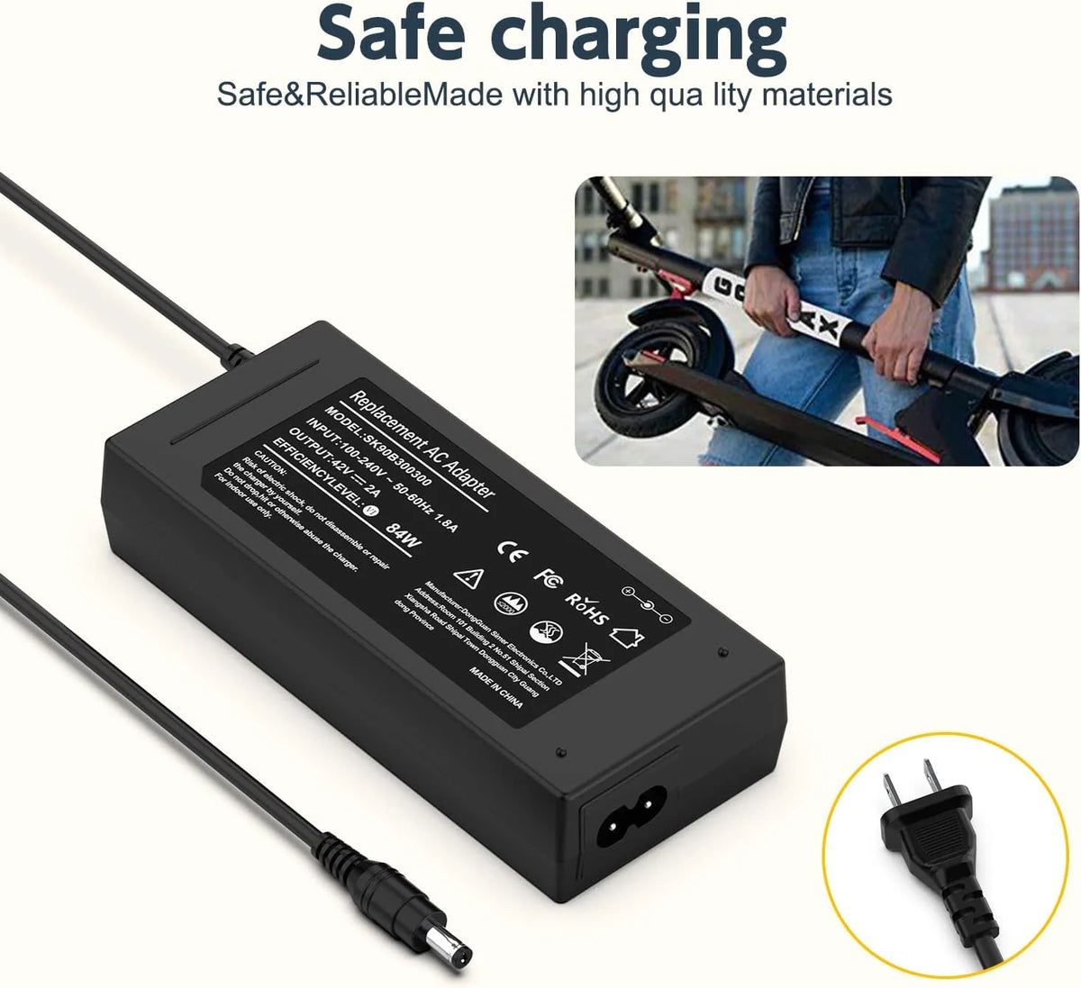 42V AC Adapter Charger for Electric Bike and 36V Scooter Lithium Battery I354