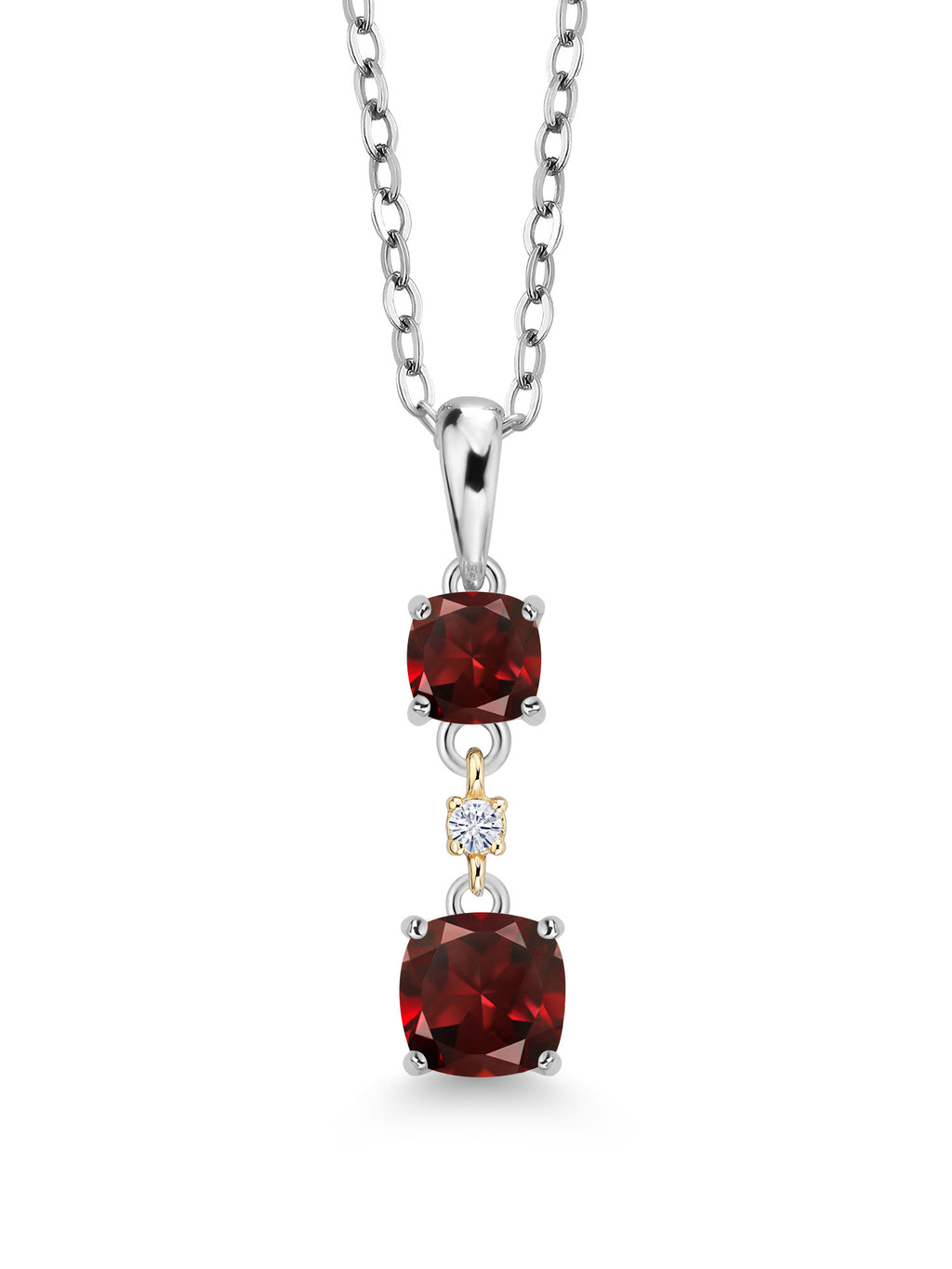 Red Garnet 925 Silver 10K Yellow Gold Pendant with Chain U6459