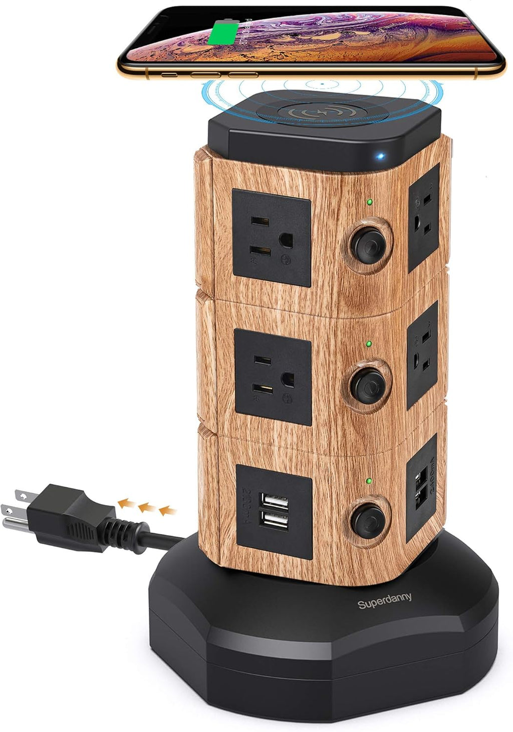 Gold 2 Pc Power Strip Tower with 12 AC Outlets and 6 USB Ports O8223
