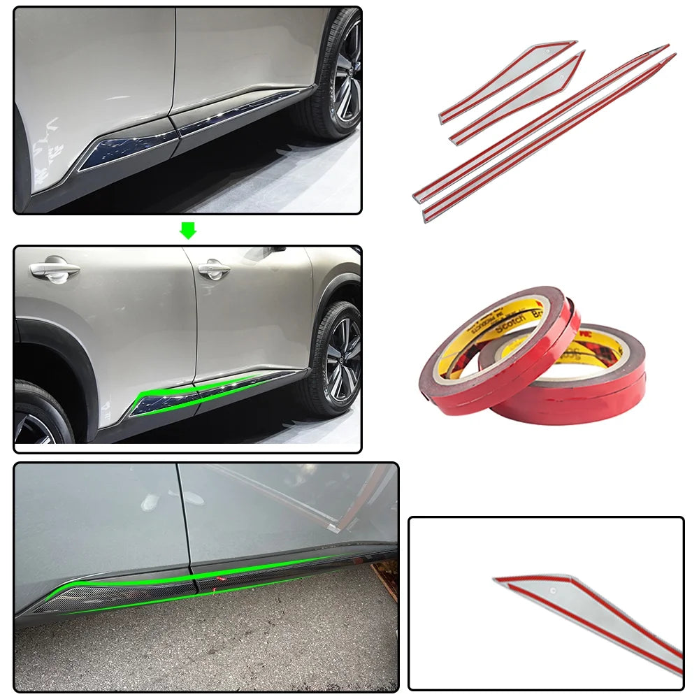 ABS Imitate Carbon Fiber 4Pcs Door Side Molding Trims B650891