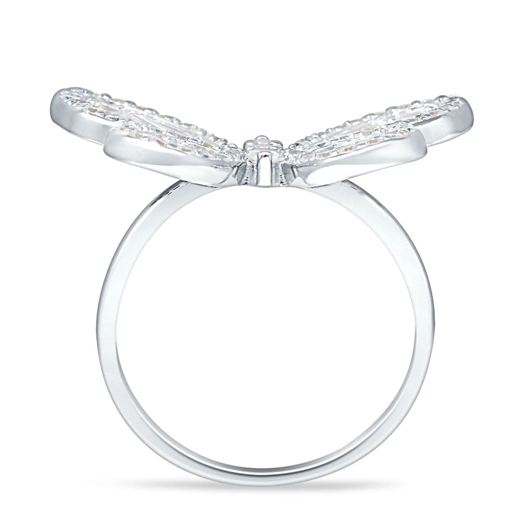 Cluster Butterfly Ring Baguette Cubic Zirconia White Tone 925 Sterling Silver B319